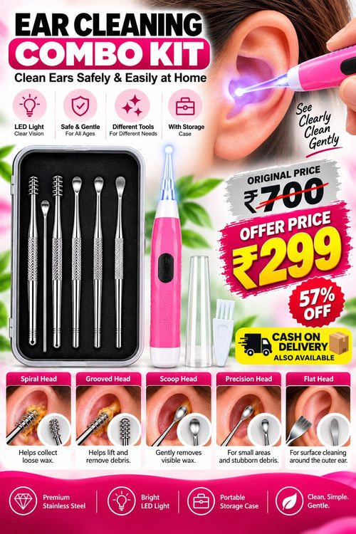 Ear wax remover and ear cleaner kit with multiple cleaning attachments